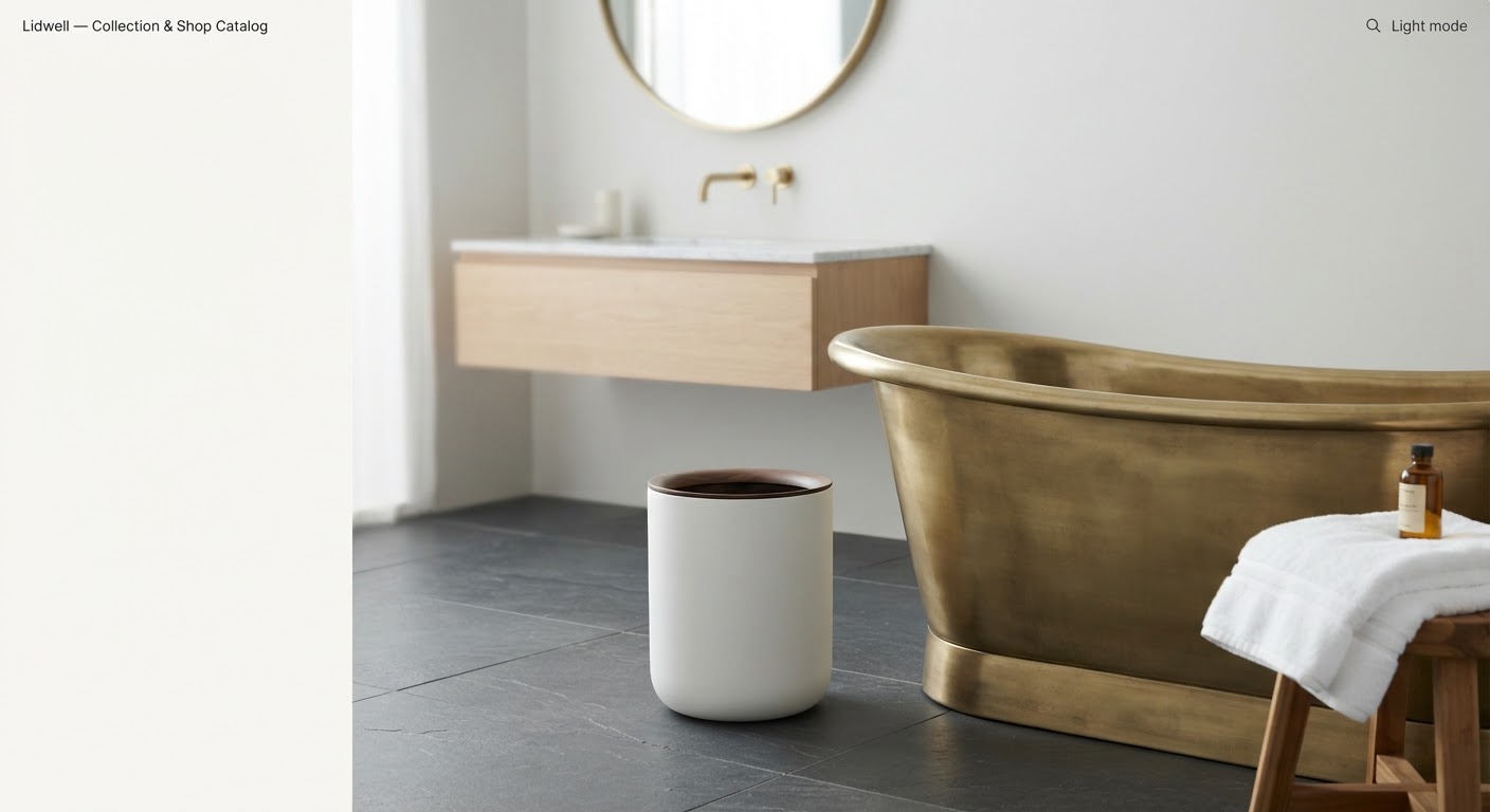 Chalk ceramic vessel beside a brass bath